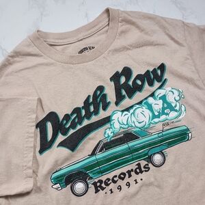 Death Row Records 1991 Graphic Print Beige Cotton Crew Neck Men's T-Shirt S‎